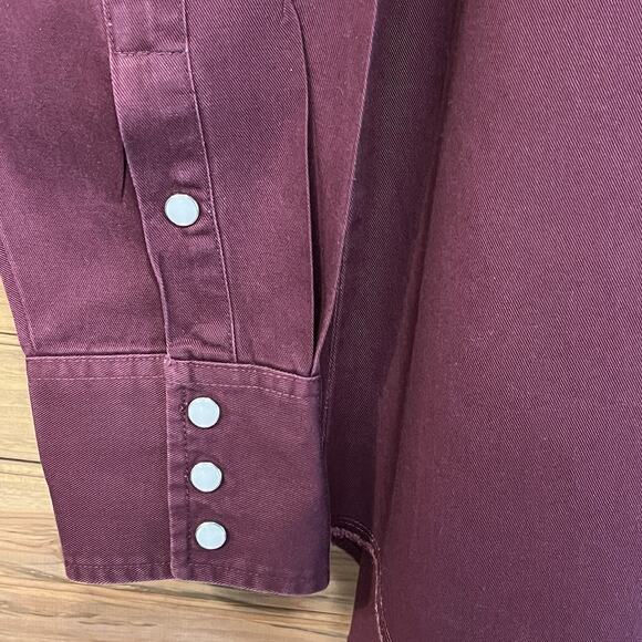 Wrangler Men’s Pearl Snap Maroon Brush Popper Shirt 17x36 Long Sleeve Western - Picture 2 of 8